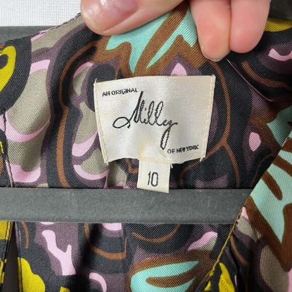 Milly of Ny Floral Print 100% Silk Sleeveless‎ Shift Dress Size 10 - Picture 4 of 11